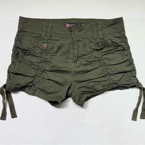 Helium London Olive Green Ruched Utility Shorts Womens M Y2K Military Cargo